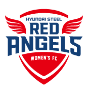 검은색 배경위에 있는 HYUNDAI STEEL RED ANGELS WOMEN’S FC 로고